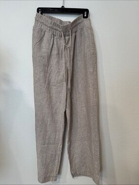 Quince Neutral Beige Drawstring Linen Joggers